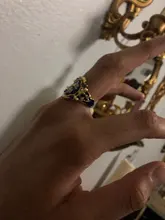 Anillo de flores esmaltado en azul y tinta chapada en oro Vintage, anillos de Signet grabados de diseño Simple para hombre, joyería gótica Punk para fiesta