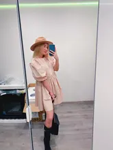 Mini Dress Lantern Short-Sleeve OOTN A-Line Pink Elegant Green Cotton Casual Women Ladies