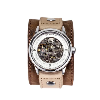 

Watch skeleton YOURTIME Age women wide leather strap handmade