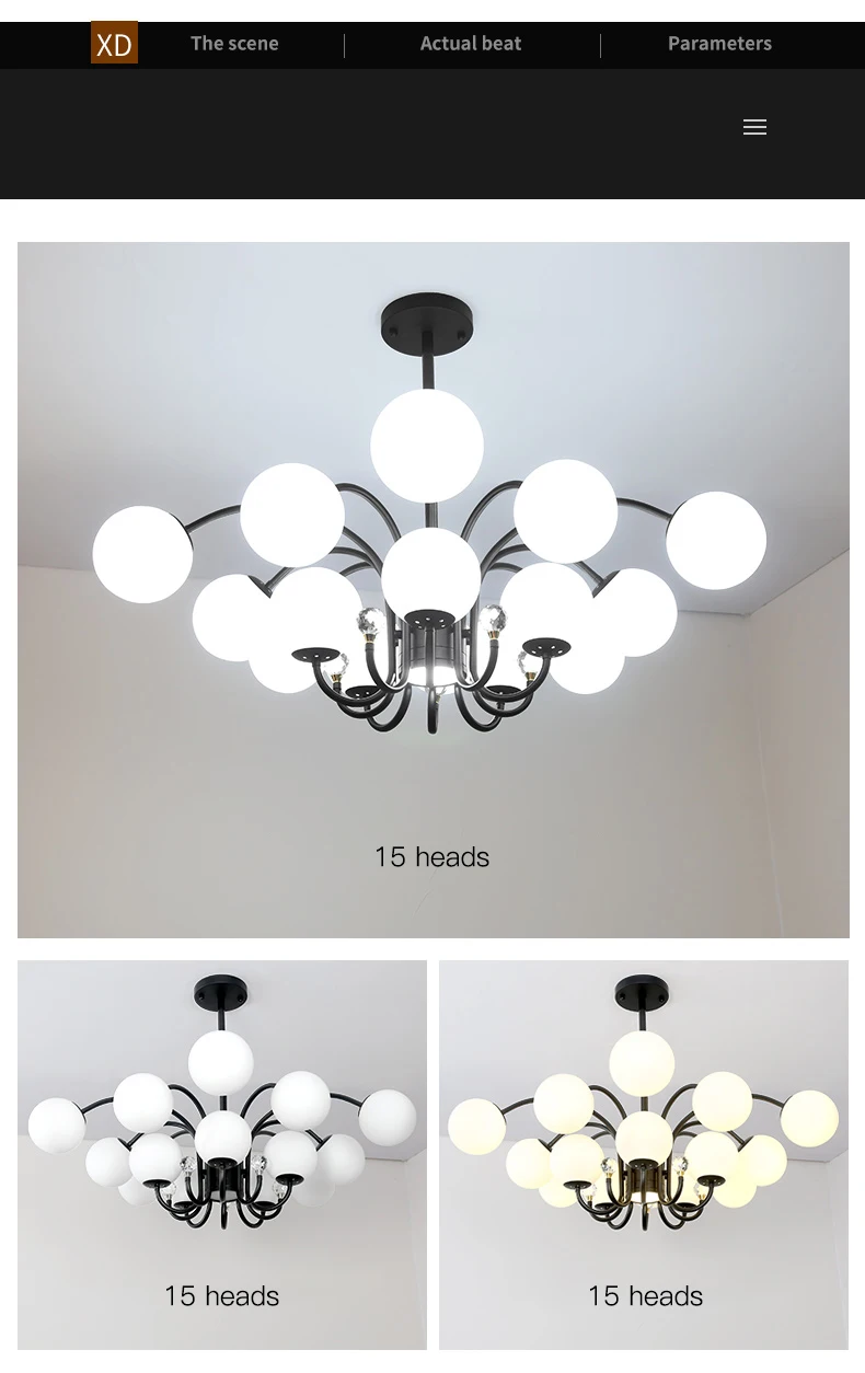 Nordic Living Room Black Chandelier White Glass Bulb Ceiling Lamp For Bedroom Apartment Modern E27 Indoor Lighting Fixtures 2022 dining room lights