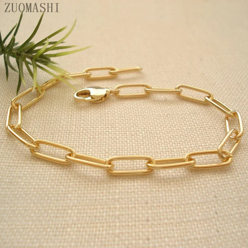 Rectangle Chain Bracelet Minimalist Link Anklet Chunky Gold Paperclip Yellow Filled Gift For Her | Украшения и аксессуары