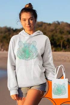 

Angemiel Wear Bear Figured White Women 'S Hooded Sweatshirt Bags Kombin