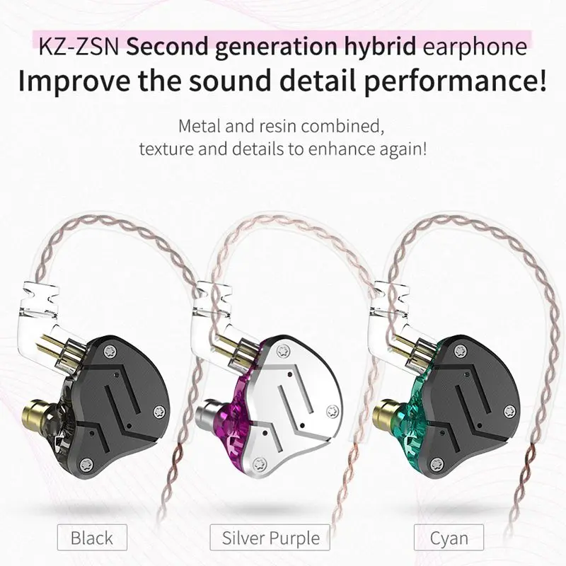 KZ ZSN 1DD + 1BA Гибридные наушники Heavy Bass HiFi Мониторы с шумоподавлением Наушники 3 5 мм