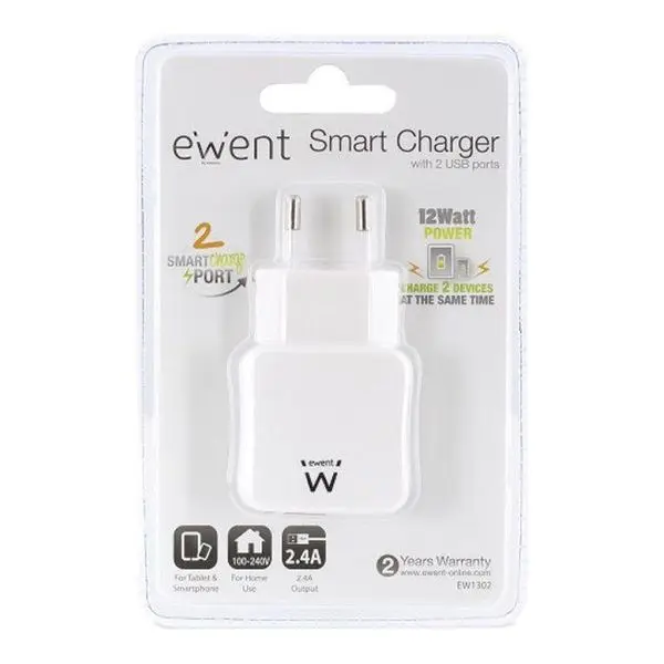 Настенный Зарядное устройство 2 в 1 Ewent EW1302 5V 2.4A 12 Вт|Зарядки для планшетов| |