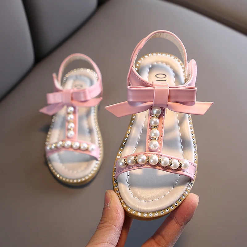 Fashion Girls Sandals Kids Summer Shoes 2022 Elegant Pearl Roman Party Princess Shoe Flats Non-slip Casual Baby Beach Sandals child shoes girl Children's Shoes