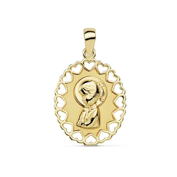 

Medal 18k gold Virgin Girl 15mm. Oval openwork border [AB9370]