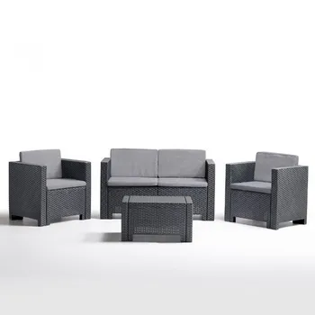 

Set ACACIA 1 + 1 + 2 + table, poliratán anthracite, cushions included