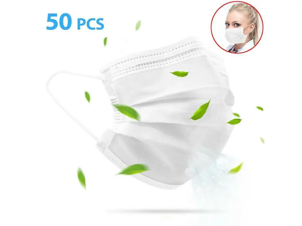 

50 Packs Disposable Masks Anti-Dust Breathable Non-woven Mouth Face Masks Dust-proof Ear-loop Mask Face Protective Cover Masks