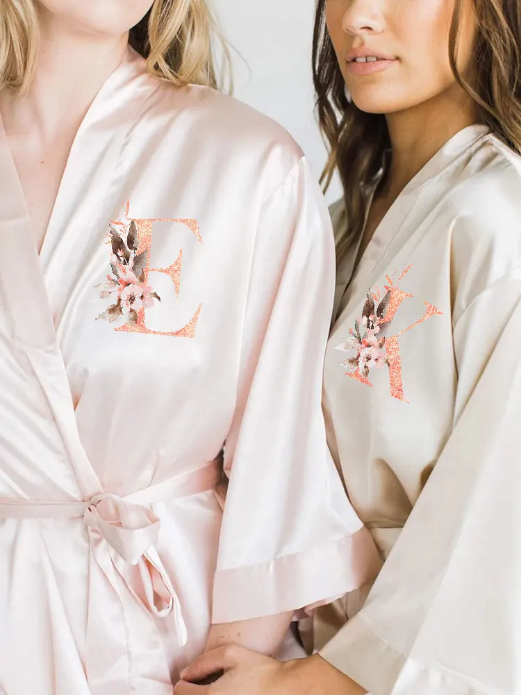 

Bridesmaid Robes Bridal Floral Personalized Robe Bridal Party Robes Satin Team Bride Kimonos Getting Ready Wedding Dressing Gown