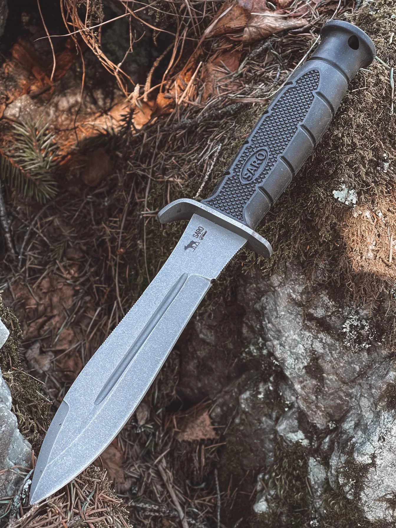 Knife Tactical Cracker Aus6 Stonewash Rubber Saro Hunting Knife