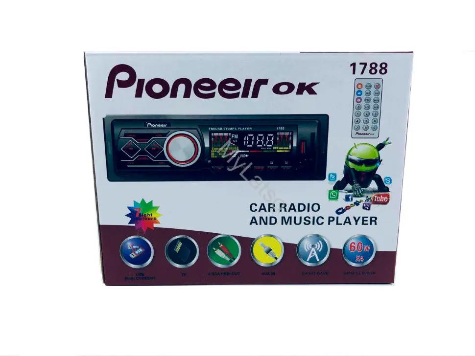 Автомагнитола Pioneeir Ok 1788 MP3 USB MMC SD AUX 1DIN 4*60W FM Радио 12В Пульт LED подсветка