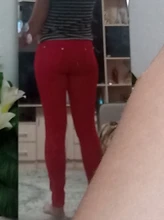 Pantalones de lápiz elásticos de Otoño de color caramelo de cintura media con cremallera ajuste delgado de Jean femenino 2018 de moda Pantalones largos