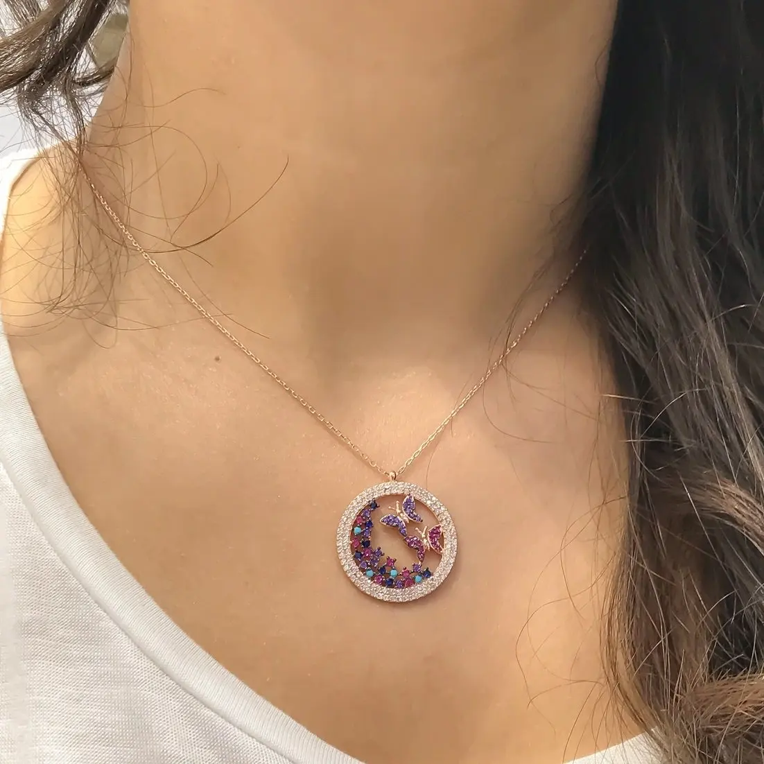 Серебряное ожерелье с двойной бабочкой на заказ|Цепочки| |