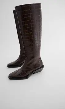 

Women, ZARA, Winter, Animal Print Heeled Knee-High Boots, Stylish, Trend, New Season