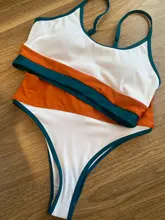 Bikini Women Swimsuit Two-Pieces High-Waist Splicing New