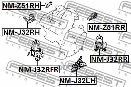 Опора Двигателя Nissan Teana 08-13 Пер.Гидрав. Febest Nmj32rfr Febest арт. NMJ32RFR