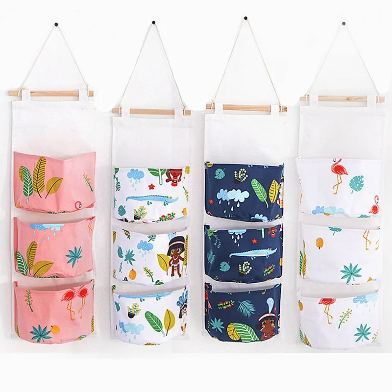

Nordic Style Flamingo Storage Hanging Bag Waterproof Cotton Linen Toys Cosmetics Underwear Organizer Home Decoration Accessories