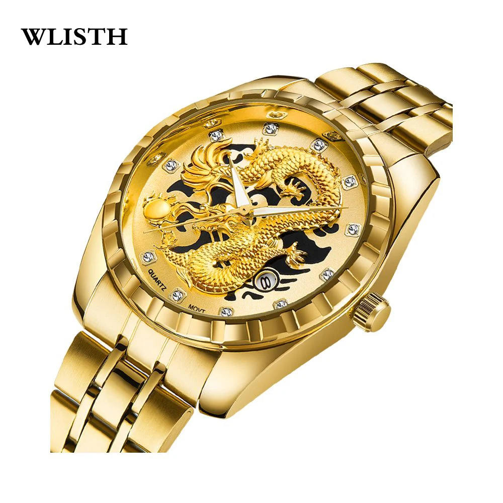 

WLISTH Golden Dragon Men's Watch Fashion Wristwatch Explosive Luxury Quartz Watch Mature Steel Band Lige Watch Relogio Masculino