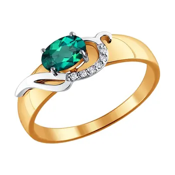 

Sokolov ring in combined gold with diamonds and Emerald, fashion jewelry, 585, women's male
