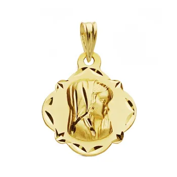 

Medal 9k gold Virgin Girl 19mm. Smooth pendant rhombus edge openwork details peaks