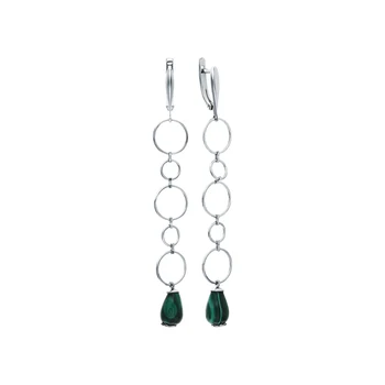 

Silver earrings with malachite sunlight sample 925