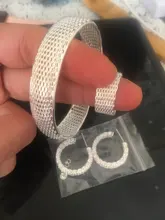 Anillo de Plata de Ley 925 para mujer, regalo de Navidad, net, regalos de fiesta de boda, brazaletes, pendientes de tuerca, conjunto de joyería delicada S249