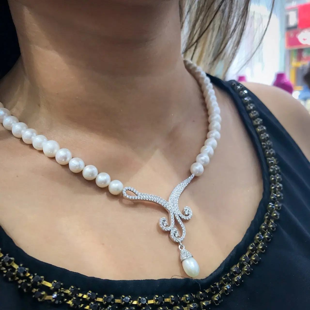 Серебряный жемчуг Золотая Модель Новое жемчужное колье под шею
