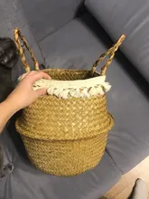 Potted Baskets Vase Hanging Handle Plant Garden-Flower Seagrass Woven Wicker Foldable