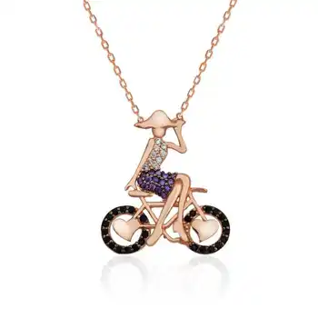 

KUTAYDAN 925 Sterling Silver Bicycle Girl Necklace