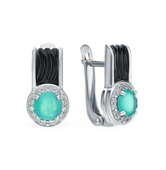 

Silver earrings with cubic zirconia and agate sunlight sample 925