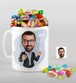 

Personalized Uncle Caricature Of mug And Haribo Candy Gift set