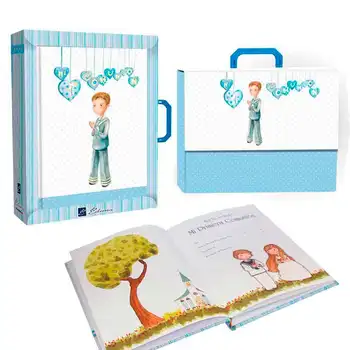 

Signature book First Communion with briefcase, Boy Praying. Souvenir for holding the First Communion.