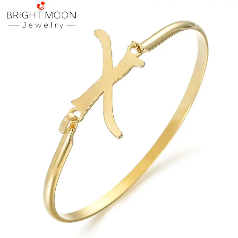 letter X bracelet Яркая луна, трендовые браслеты с буквами, браслеты для женщин, золотой цвет, браслет из нержавеющей стали со словом A, ювелирные изделия для женщин - Окраска металла: letter X bracelet