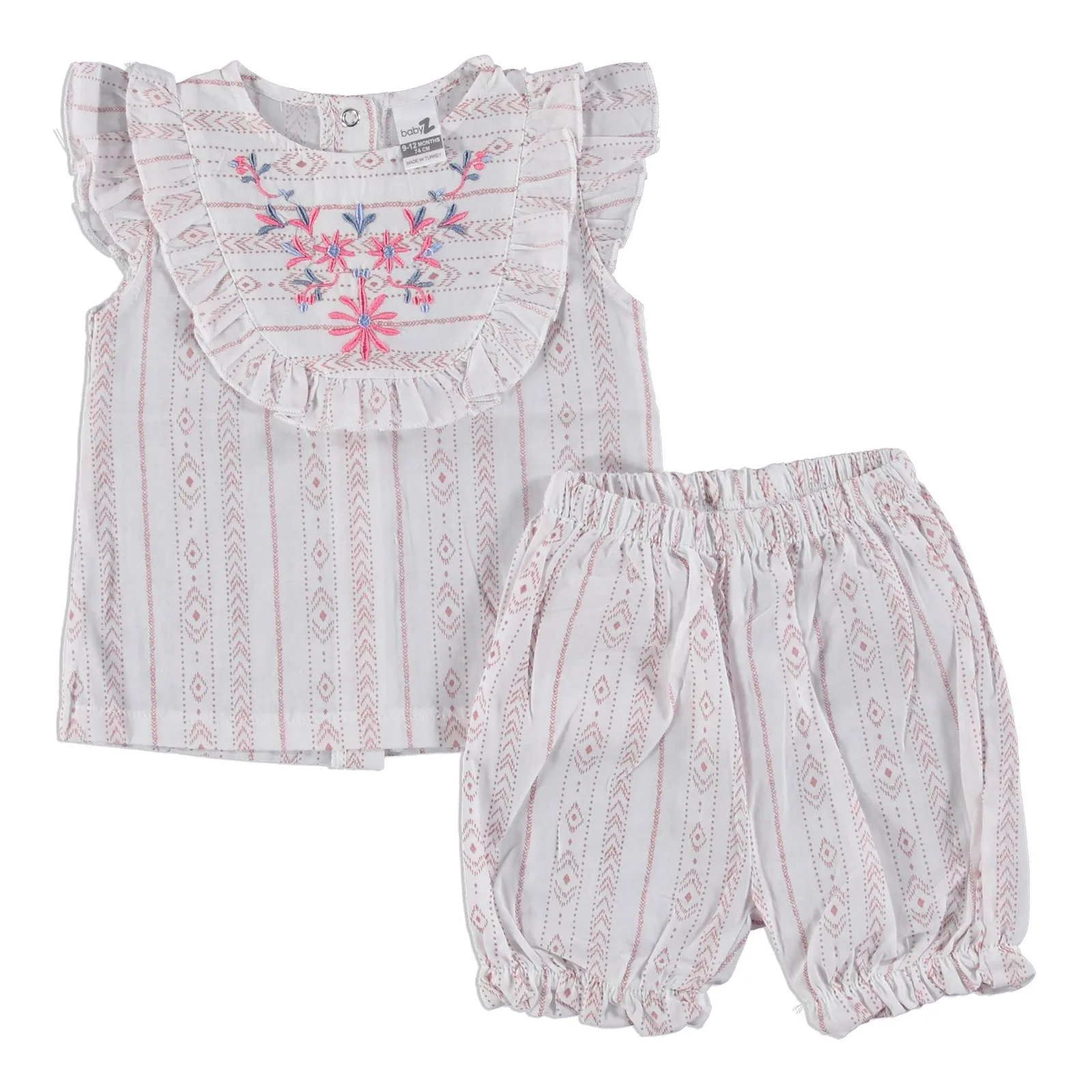 Ebebek BabyZ Цветочная вышитая текстура рубашка для маленьких девочек короткий комплект
