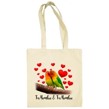 

Cloth bag I love you couple budgies customizable with name
