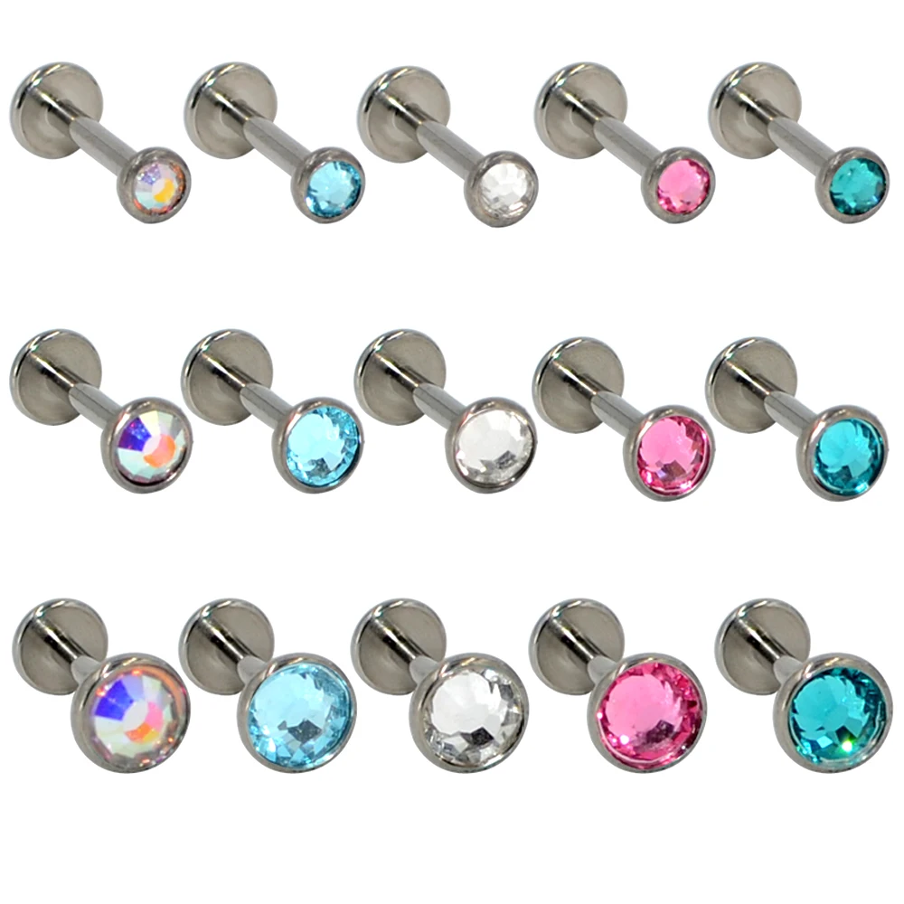 3PC G23 Titanium Flat CZ Gem Internally Threaded Labret Stud Ear Tragus Cartilage Helix Earring Fashion Body Piercing Jewelry16g