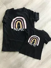Camiseta a juego con estampado de Arco Iris para madre e hija, camiseta de manga corta con apariencia familiar, ropa de madre e hija, 1 unidad