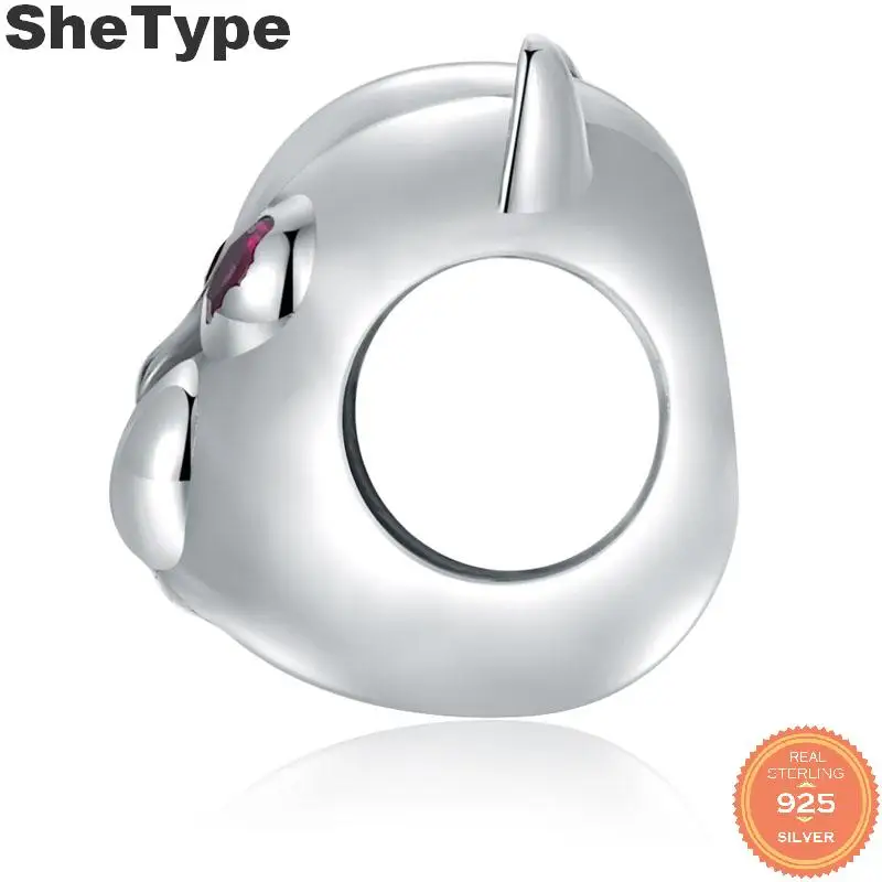 SheType 1,7 г подлинный 925 пробы Серебряный Медвежонок Кулон Красный CZ животное талисманы подходят шарм браслеты ожерелье DIY ювелирные изделия