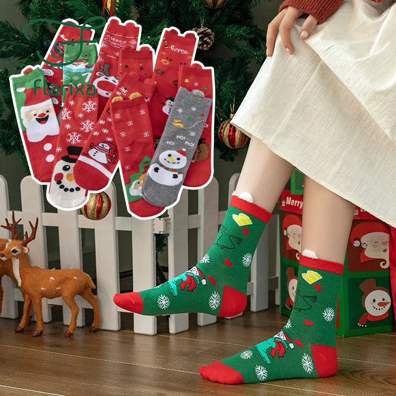 

Flarixa 5 Pairs Socks Women's Funny Christmas Socks New Santa Tree Snowflake Elk Snow Cotton Happy Men's Crew New Year Socks