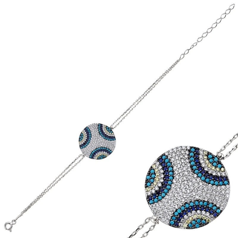 

Silver 925 Sterling Mixed Color Zircon Stone Round Bracelet