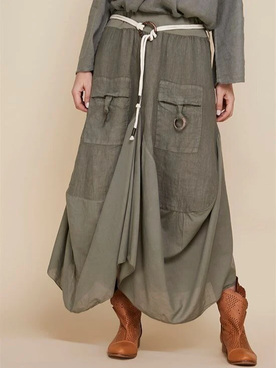 Falda larga holgada de tela lino para mujer, falda de Shalwar de Color verde caqui, modelos auténticos moda, ropa de estilo bohemio, a 4xl, 2022|Faldas| - AliExpress