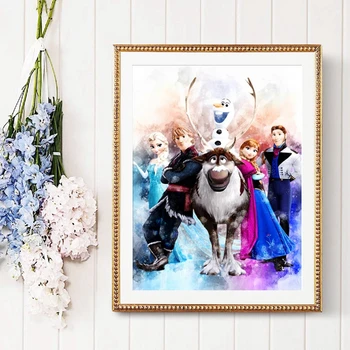 

Classic Cartoon Movie Poster Elsa Team Princess Birthday Party Decor Watercolor Art Canvas Painting Prints Kids Room Decoration