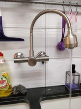 Kitchen Faucet Sink-Tap Mixers Wall-Mounted Stainless-Steel Double-Holes Flexible Swivel