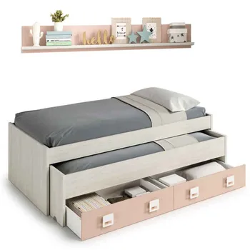 

Double bed + 2 drawers and Shelf, White Finish Alps and Pink Cake, Measurements: 199x96x69 cm