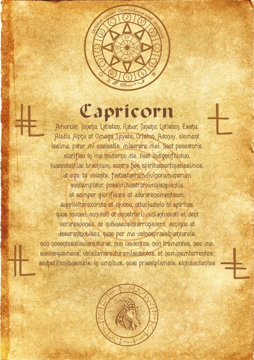 Ancient scroll Angel Zodiac Capricorn wicca pagan print art witch magick runes