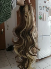 WTB-coleta de pelo largo ondulado para mujer, cola de caballo de 24 pulgadas, postizo de pelo sintético con cordón, onda negra