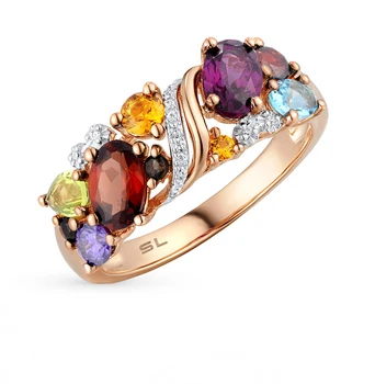 

Gold ring with хризолитом, раухтопазами, amethyst, Topaz, garnet, citrines and diamonds sunlight sample 585 test