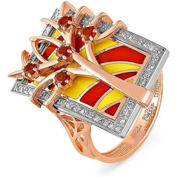 

Kabarovsky ring with garnet and diamonds in red gold
