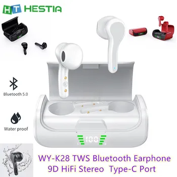

WY-K28 TWS Waterproof IPX5 9D HiFi Stereo 5.0 Bluetooth Earphone Digital Display Touch Earpieces Type-C Charging Cable Earbuds
