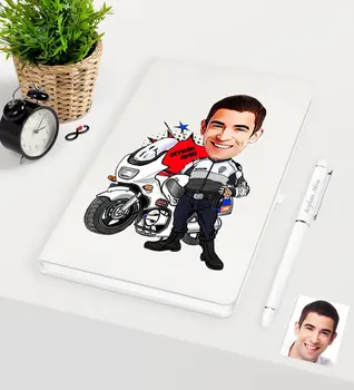 

Personalized Mr Dolphin Polis Caricature Of White Notebook Pen set